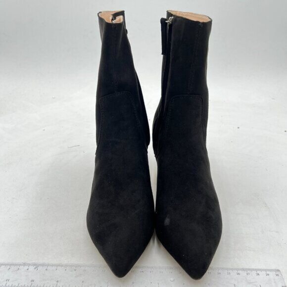 FSJ Black Kitten Low Heel Pointed Toe Ankle Boot Side Zipper Booties Suede Shoes - Picture 3 of 8